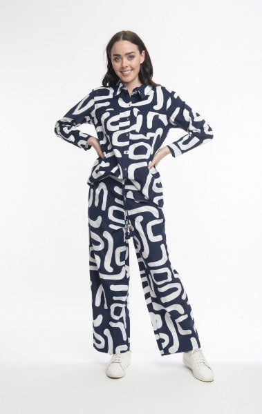 Navy printed cord Trouser