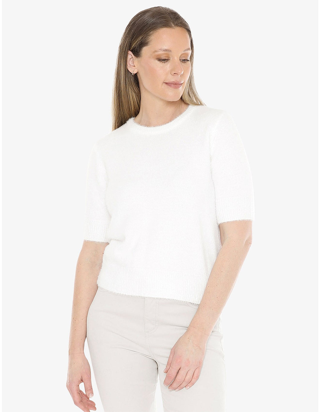 Fluffy short sleeve top Ivory