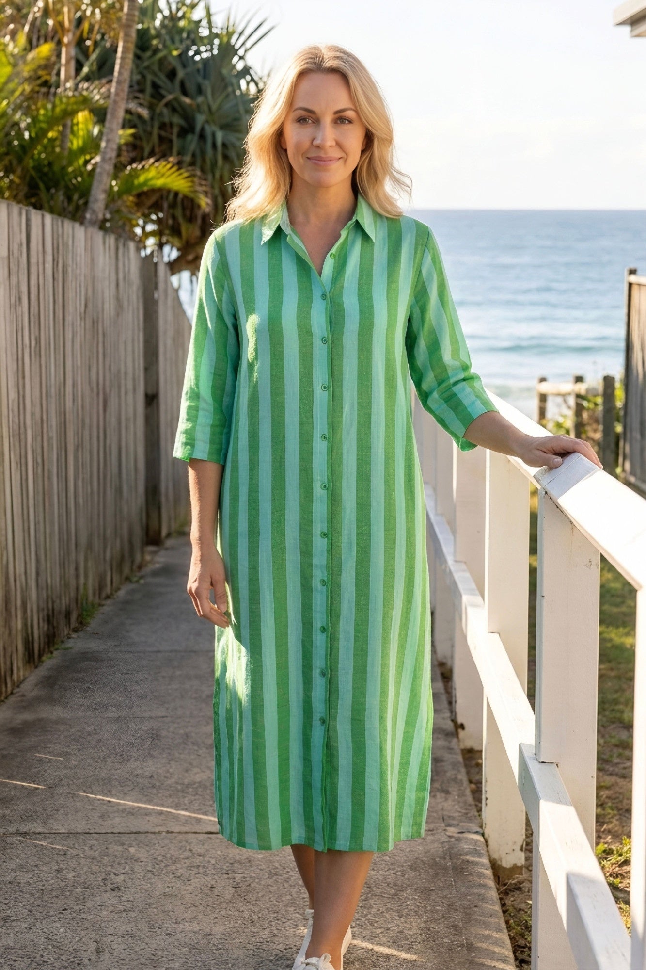 Sofia Green /Aqua Stripe